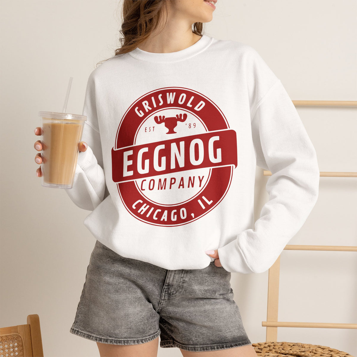 Griswold Eggnog Company graphic sweatshirt featuring Vintage Holiday Christmas Sweatshirt in Navy