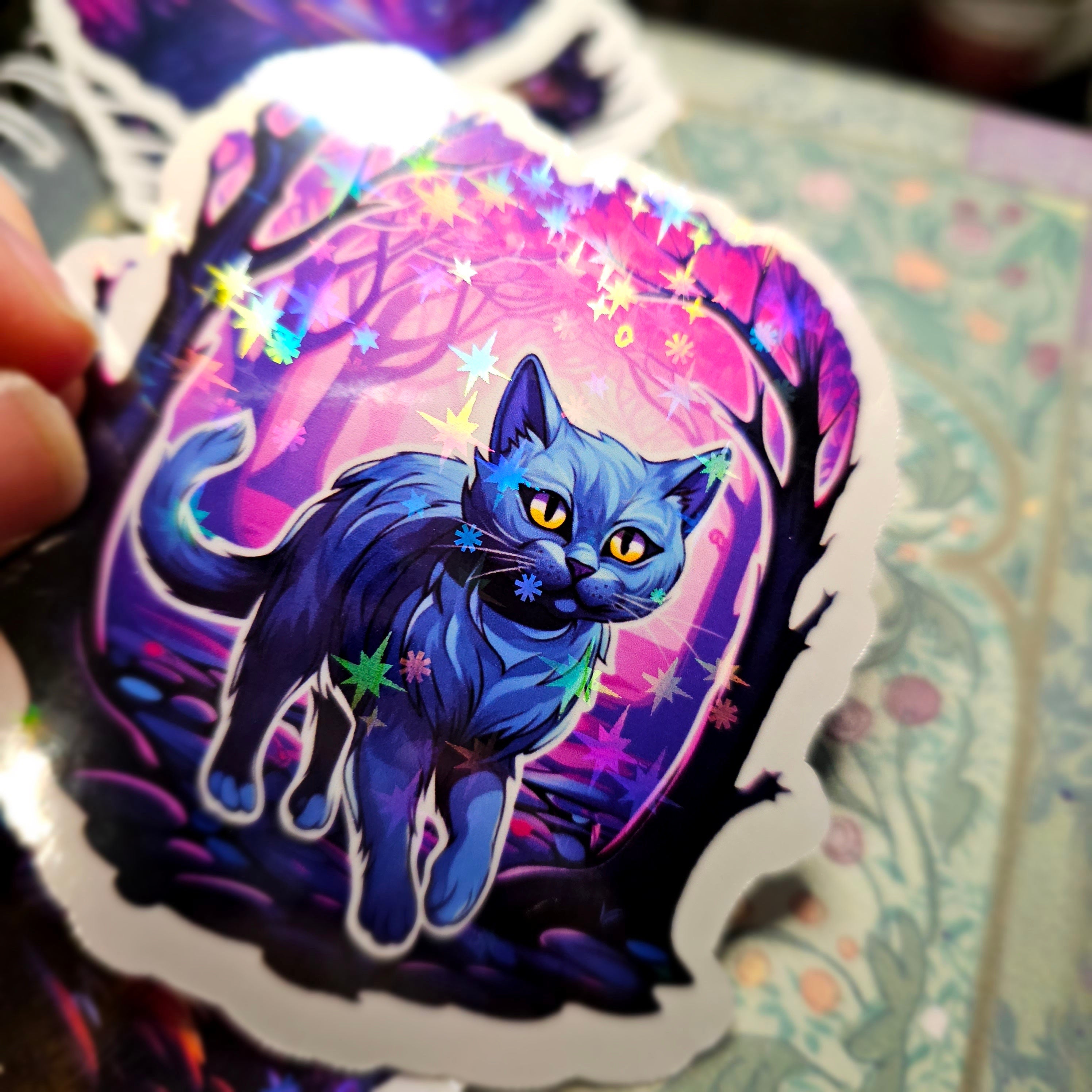 Holographic Russian Blue Cat Sticker, Witchy Familiar