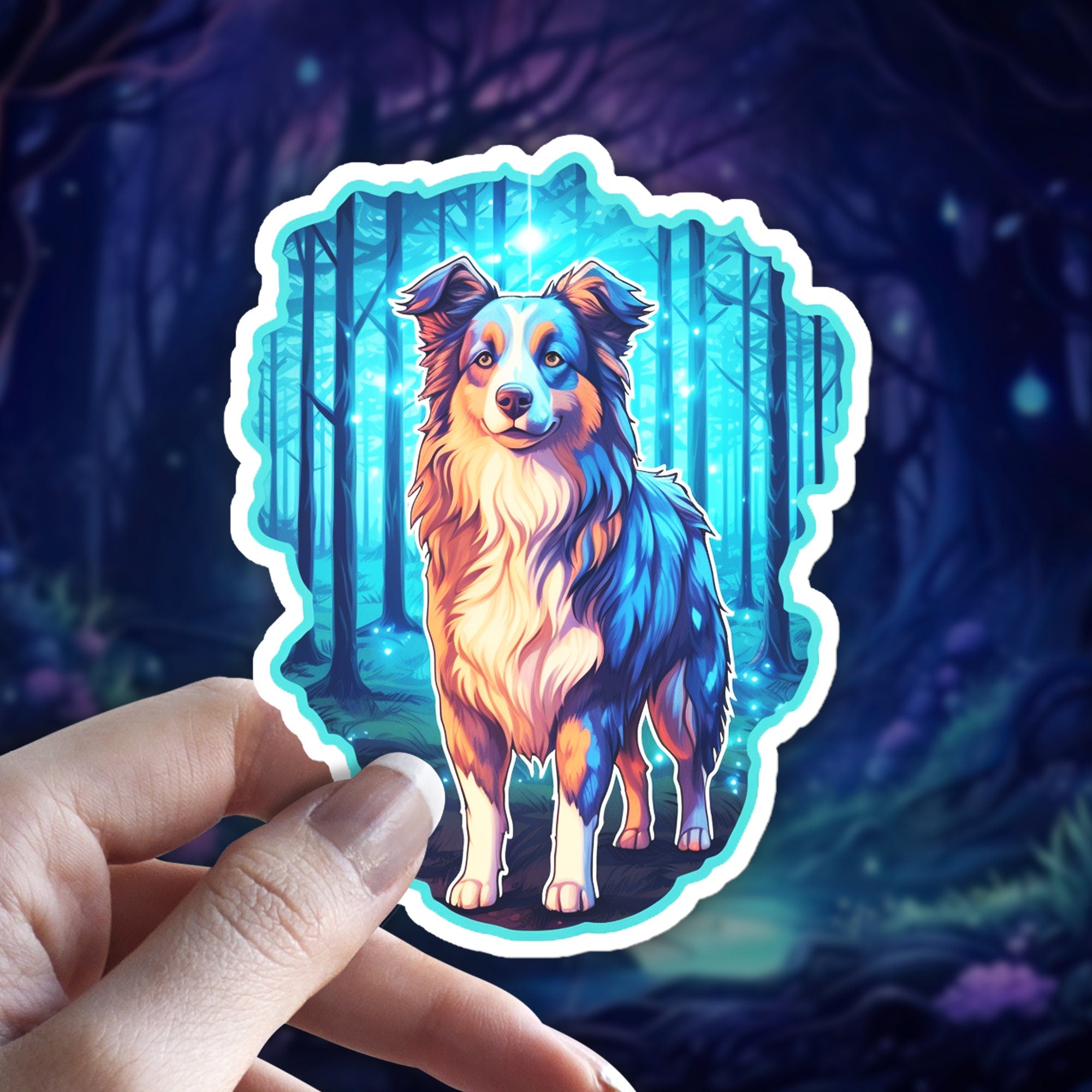 Australian Shepherd Sticker: Familiar Dog Vinyl Decal, Holographic Option