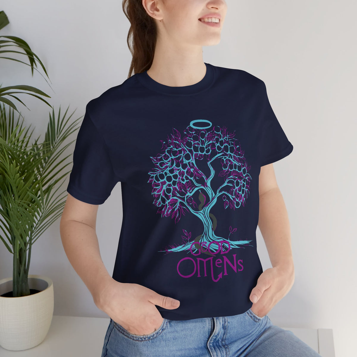 Good Omens Tree of Knowledge Doodle Aziraphale graphic shirt featuring Comic Con Fandom Jersey Short Sleeve Tee
