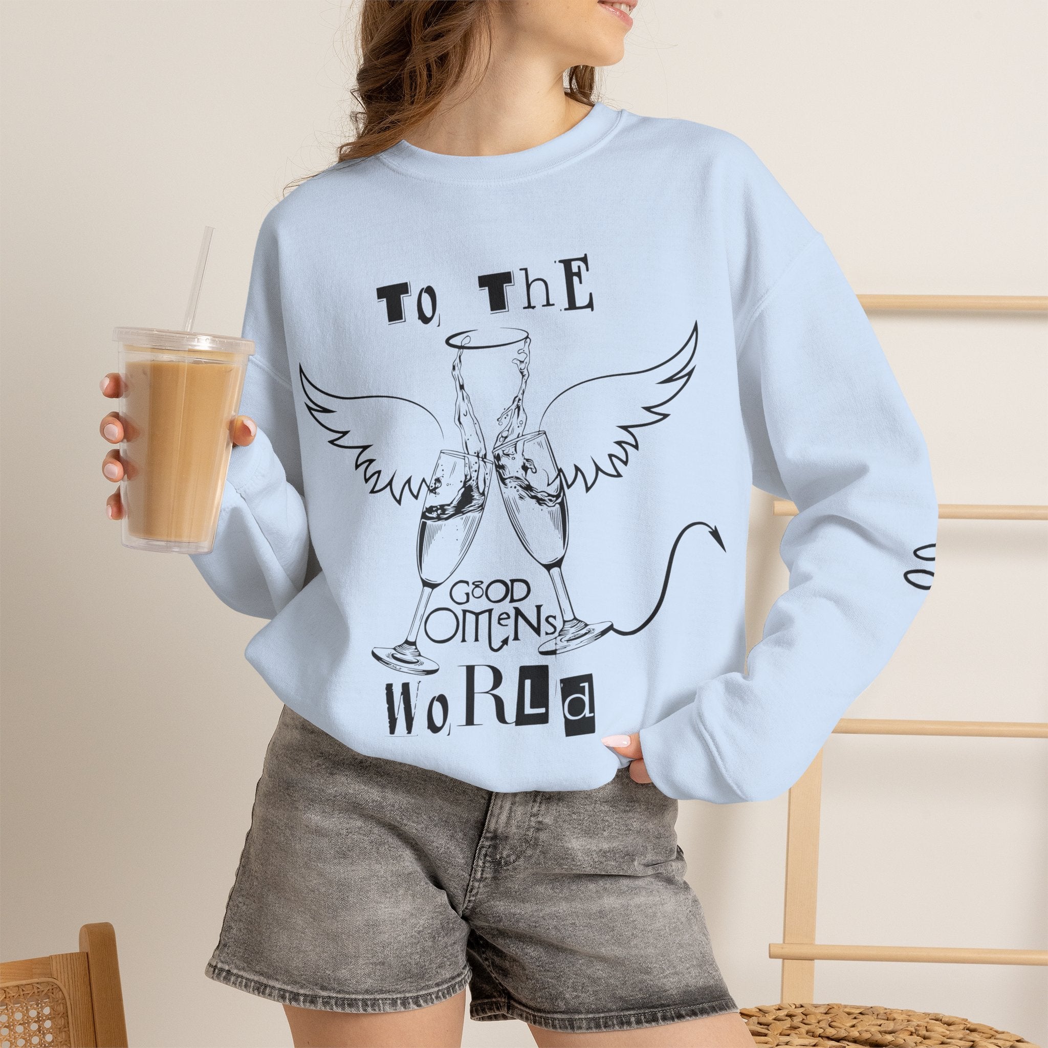 Angel & Devil 'To The World' Crewneck Sweatshirt — Good Omens Graphic