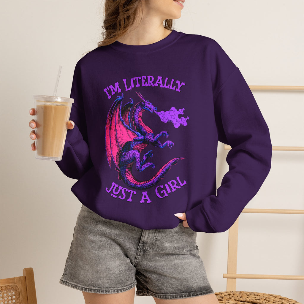 Retro Dragon Sweatshirt Im Literally Just a Girl Monster Girl Aesthetic 80s Fantasy Crewneck