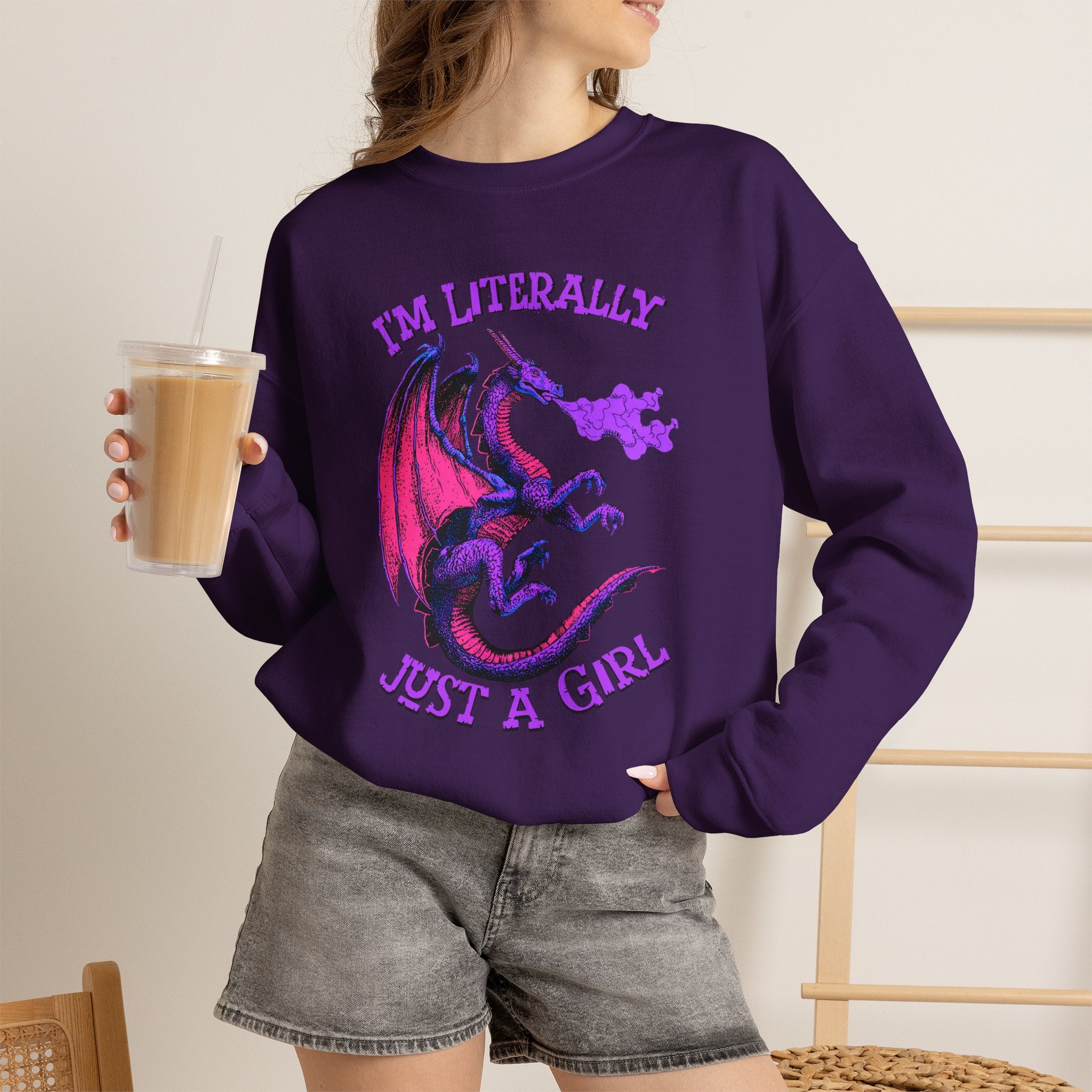 Retro Dragon Sweatshirt Im Literally Just a Girl Monster Girl Aesthetic 80s Fantasy Crewneck