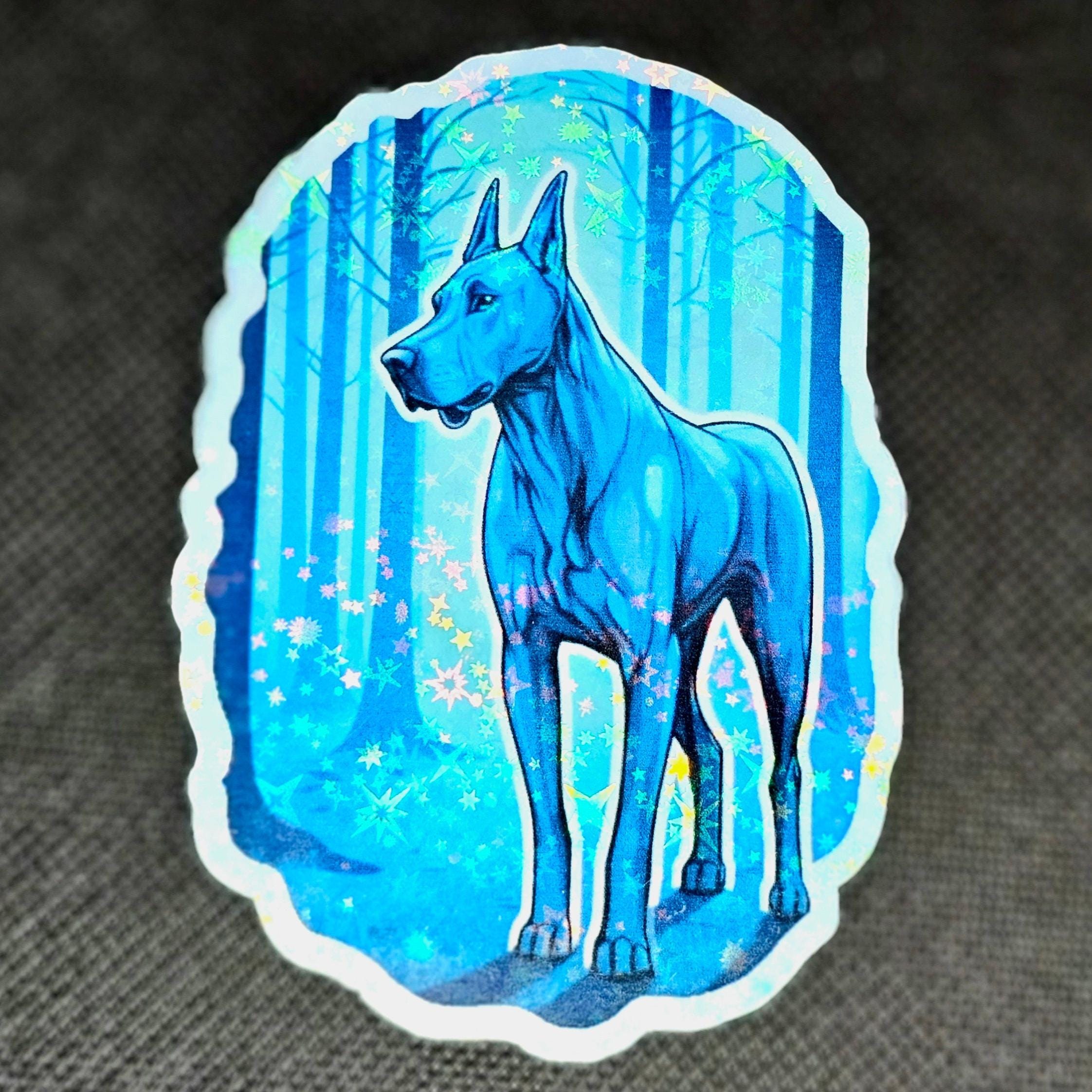 Mystical Dane Sticker, Starry Forest Holographic Decal