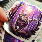 Holographic Gray Tabby Cat Familiar vinyl sticker featuring Witchy Cottagecore Vinyl Decal