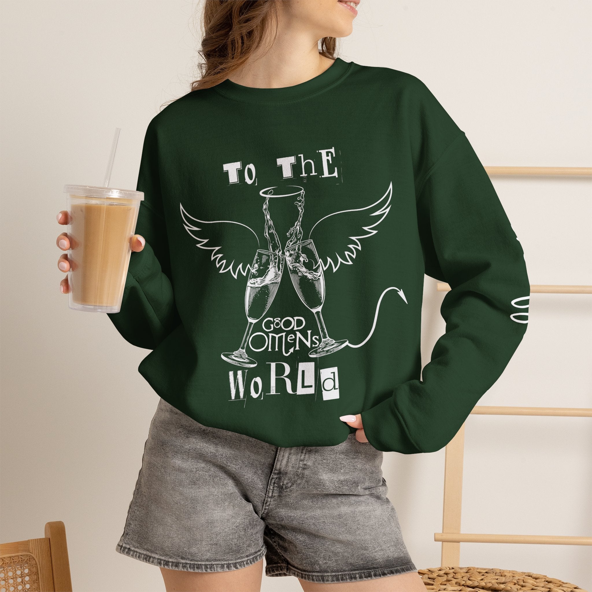 Angel & Devil 'To The World' Crewneck Sweatshirt — Good Omens Graphic