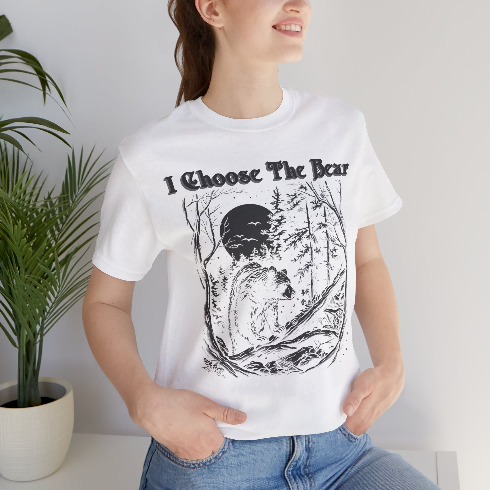 I Choose The Bear Graphic Tee — Moonlit Forest Bear Shirt for Outdoorsy Feminists
