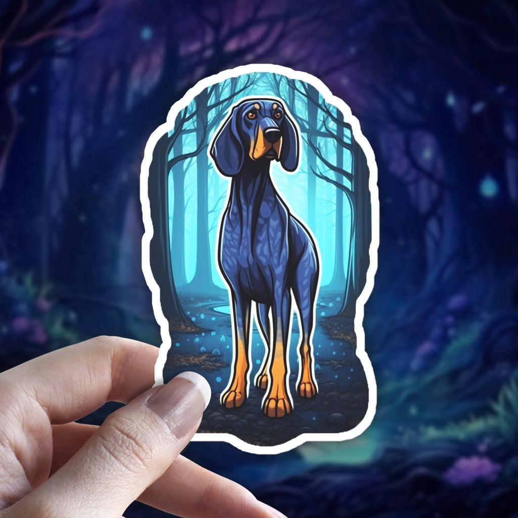 Holographic Black and Tan Coonhound Sticker: Dog Lover Gift