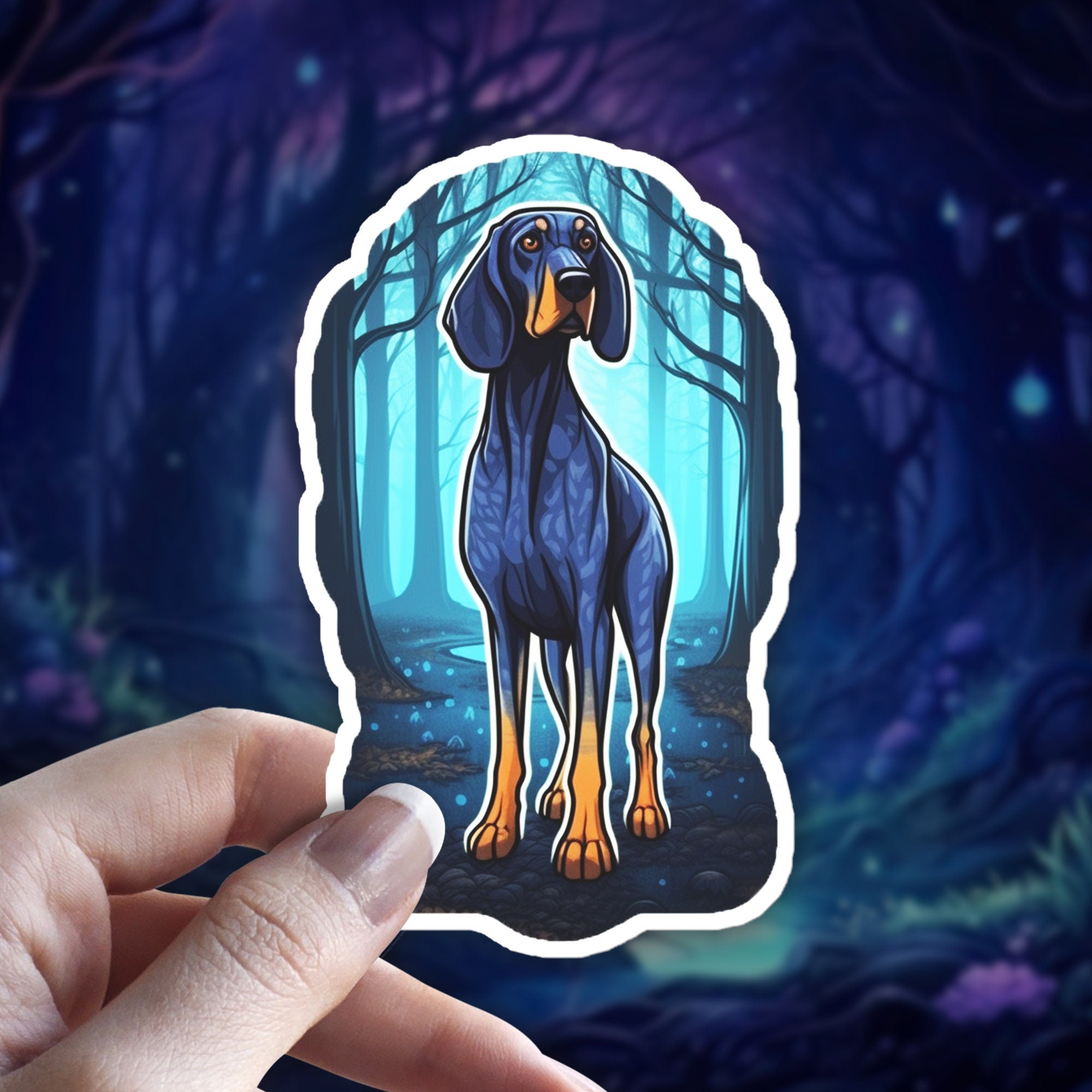 Holographic Black and Tan Coonhound Sticker: Dog Lover Gift