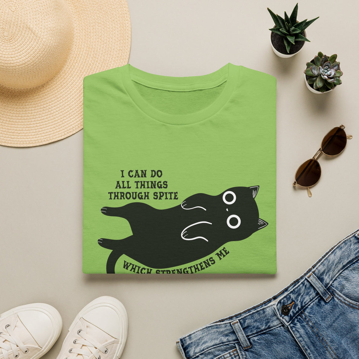 Additional photo of Cat Graphic — "I Can Do All Things Through Spit" Cute Funny Cat T-shirt