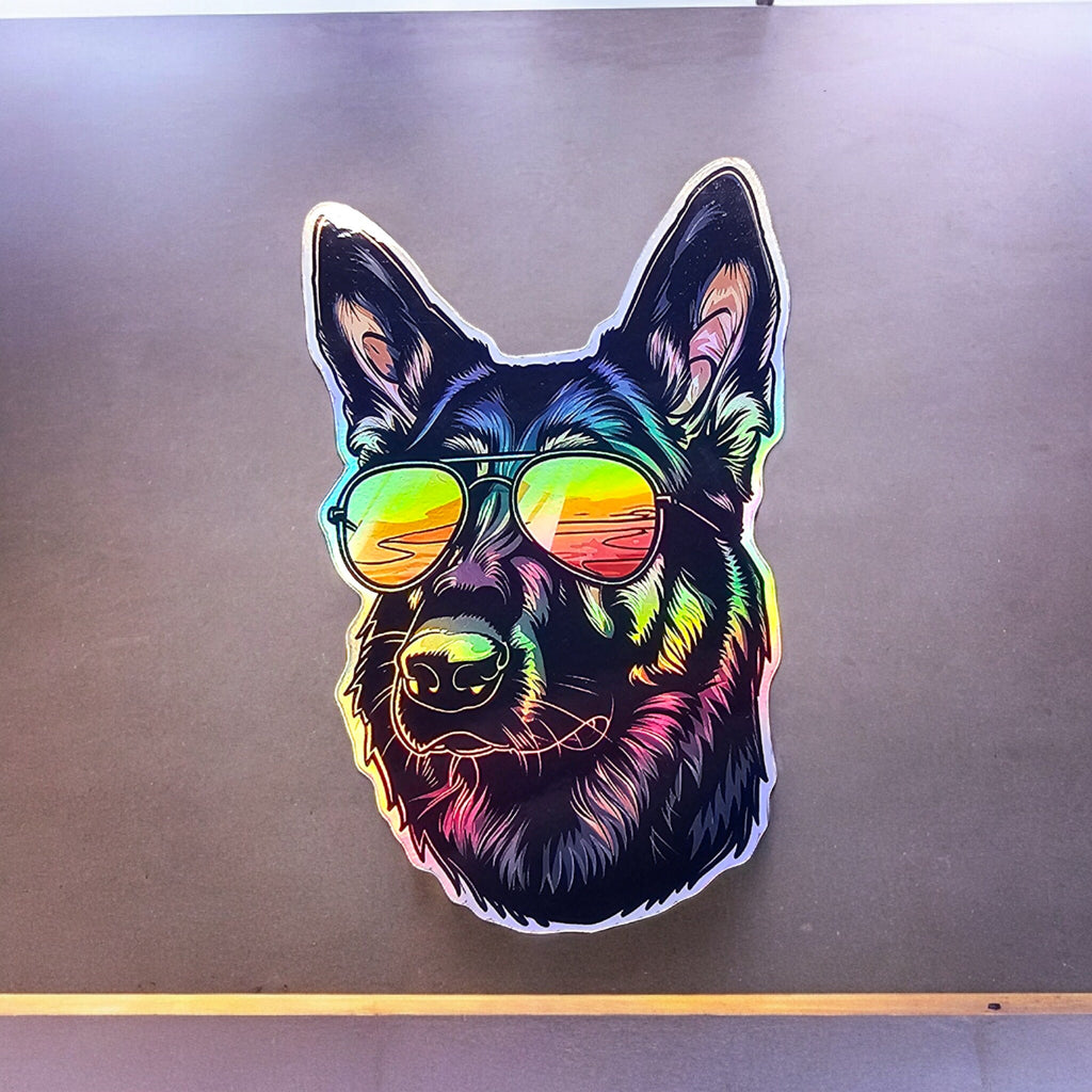 Trippy German Shepherd Sticker: Holographic Dog Lover Decal