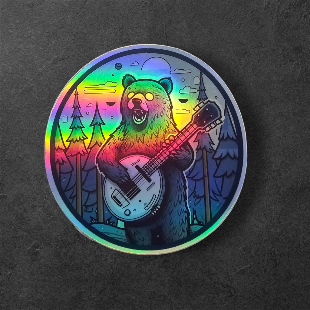 Black Bear Banjo Sticker: Appalachian Folk Art Decal
