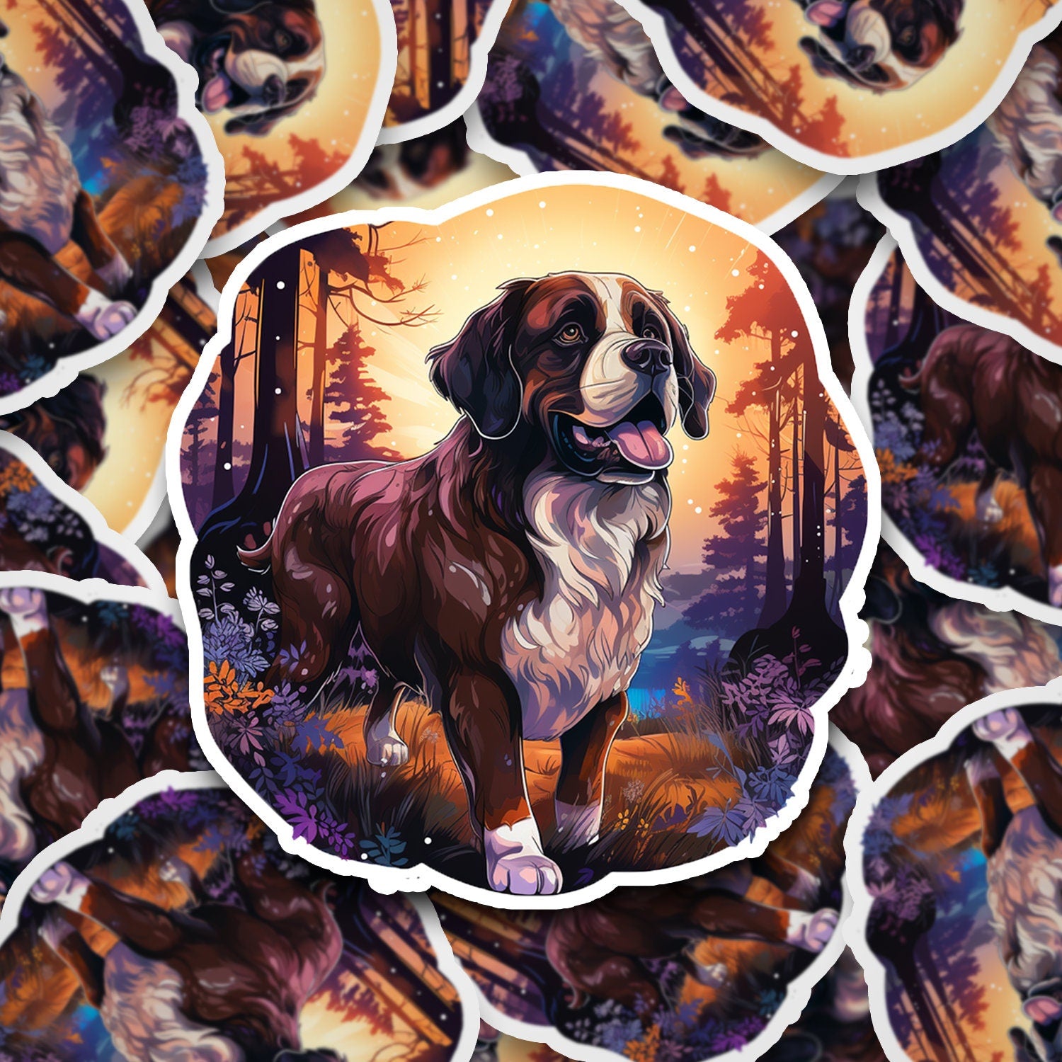 Witchy Saint Bernard Dog Familiar Sticker - Water Resistant Decal