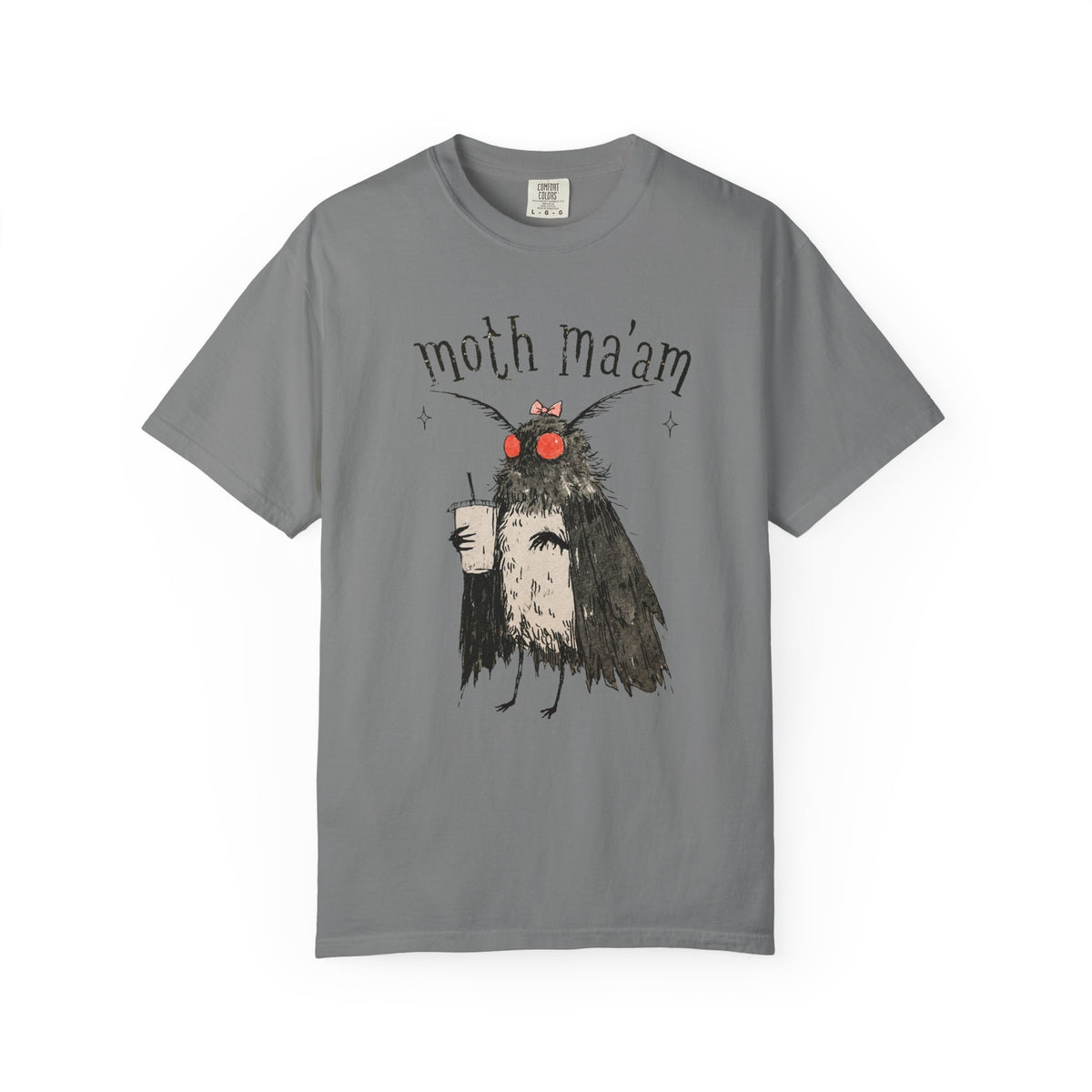 Front view of Moth Ma’am — Cute Mothman Cryptid Humor Design T-shirt