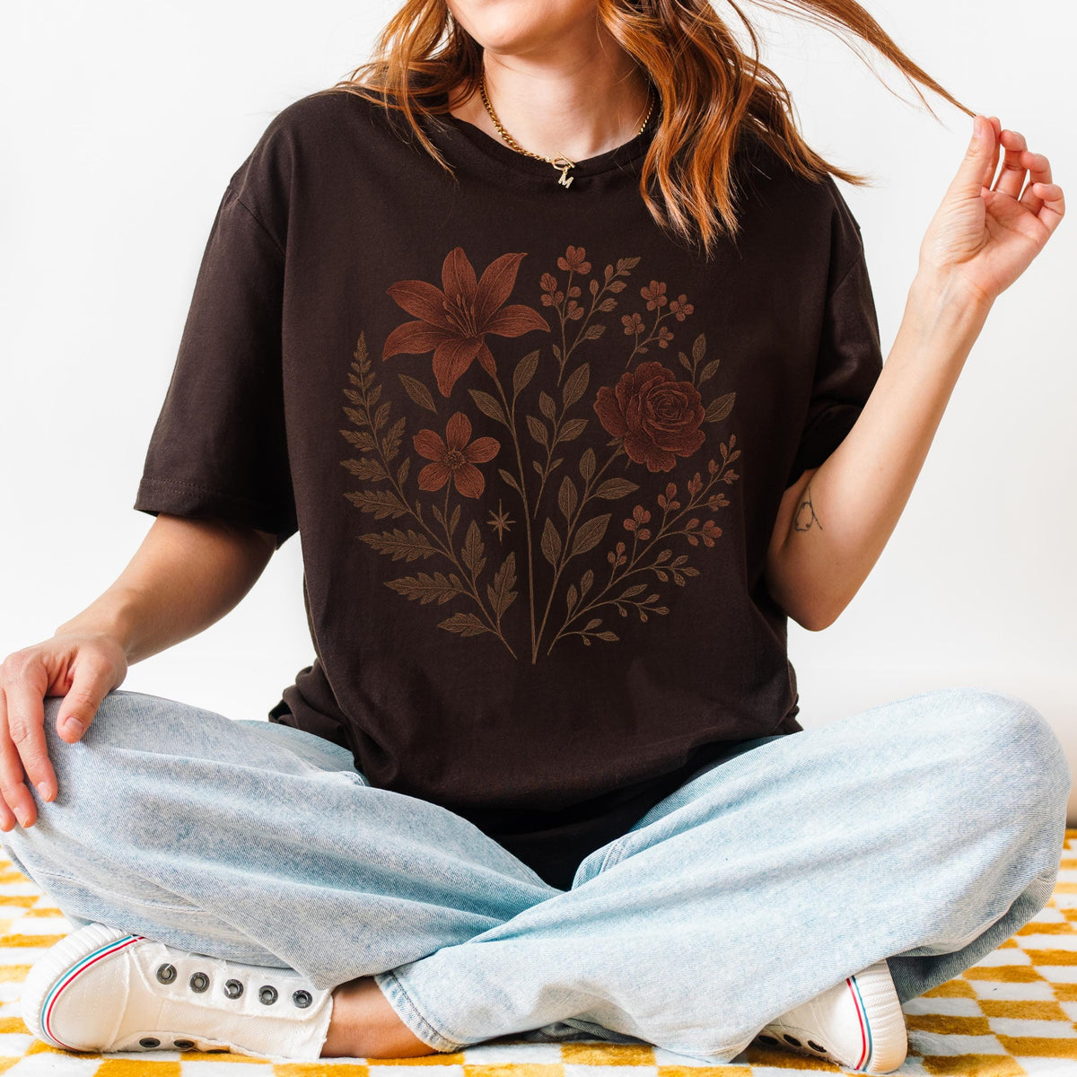 Gothic Floral graphic shirt featuring Dark Botanical Witchy Cottagecore Graphic