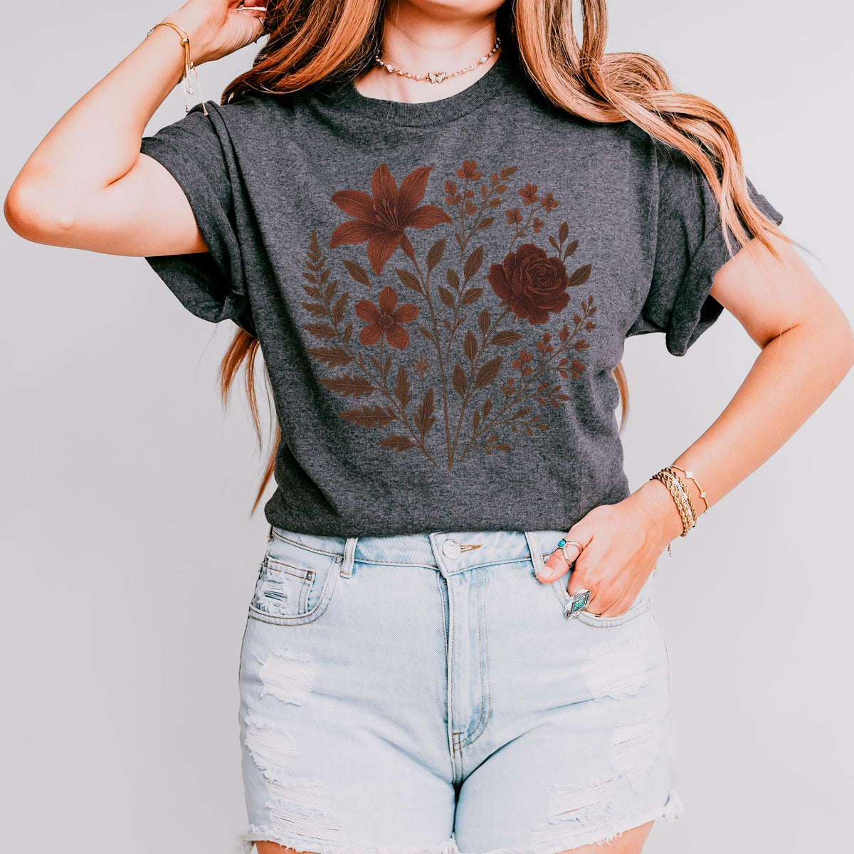Gothic Floral graphic shirt featuring Dark Botanical Witchy Cottagecore Graphic