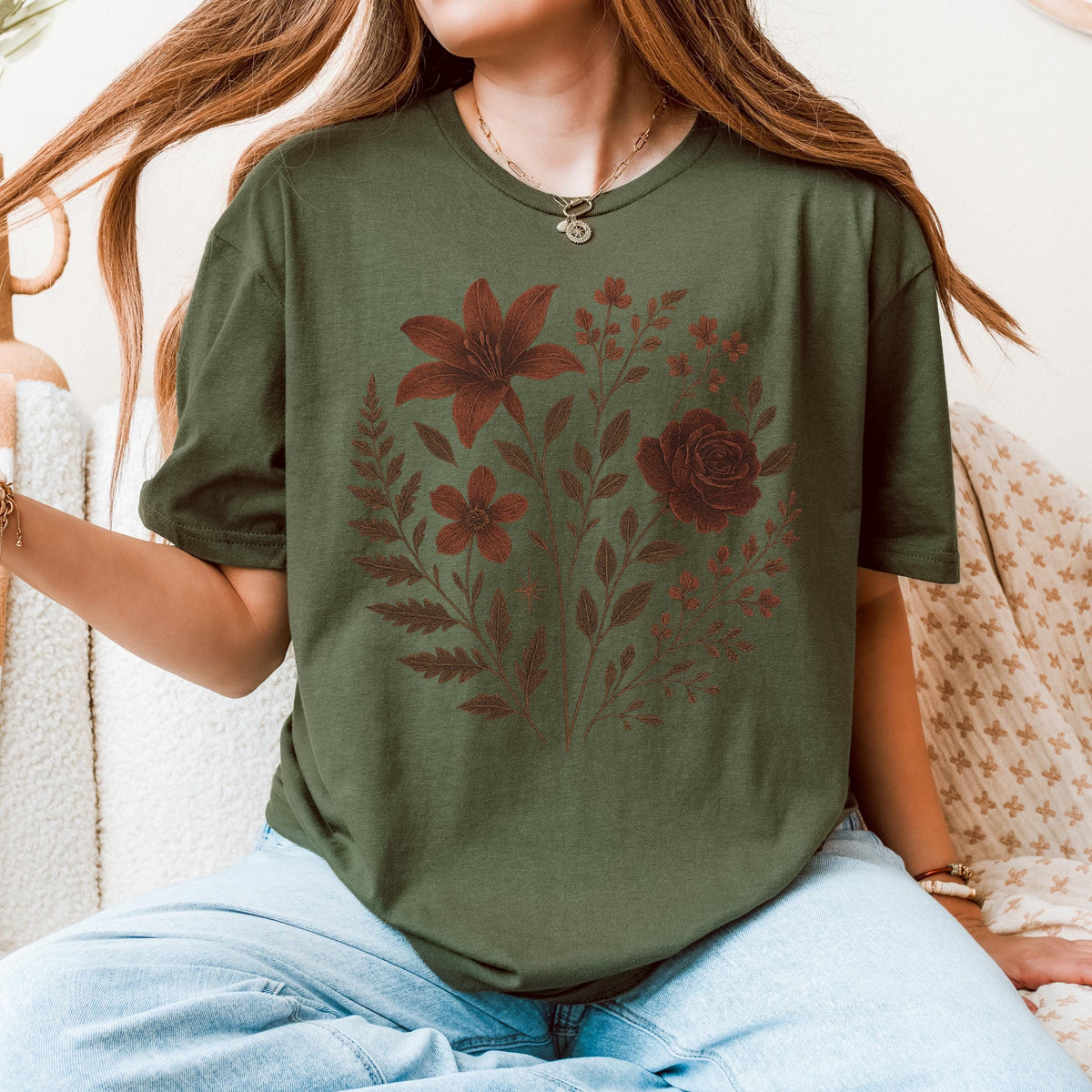 Gothic Floral graphic shirt featuring Dark Botanical Witchy Cottagecore Graphic