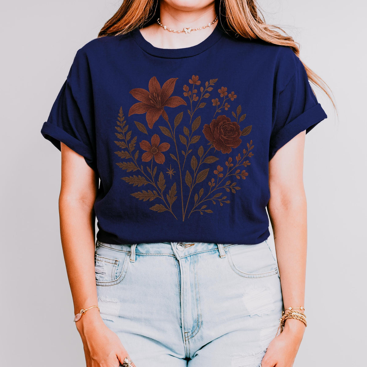 Gothic Floral graphic shirt featuring Dark Botanical Witchy Cottagecore Graphic