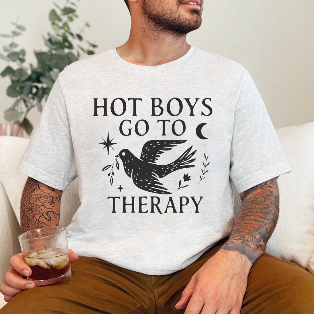 Hot Boys Go To Therapy graphic shirt featuring Mental Health Tee & Healing Humor