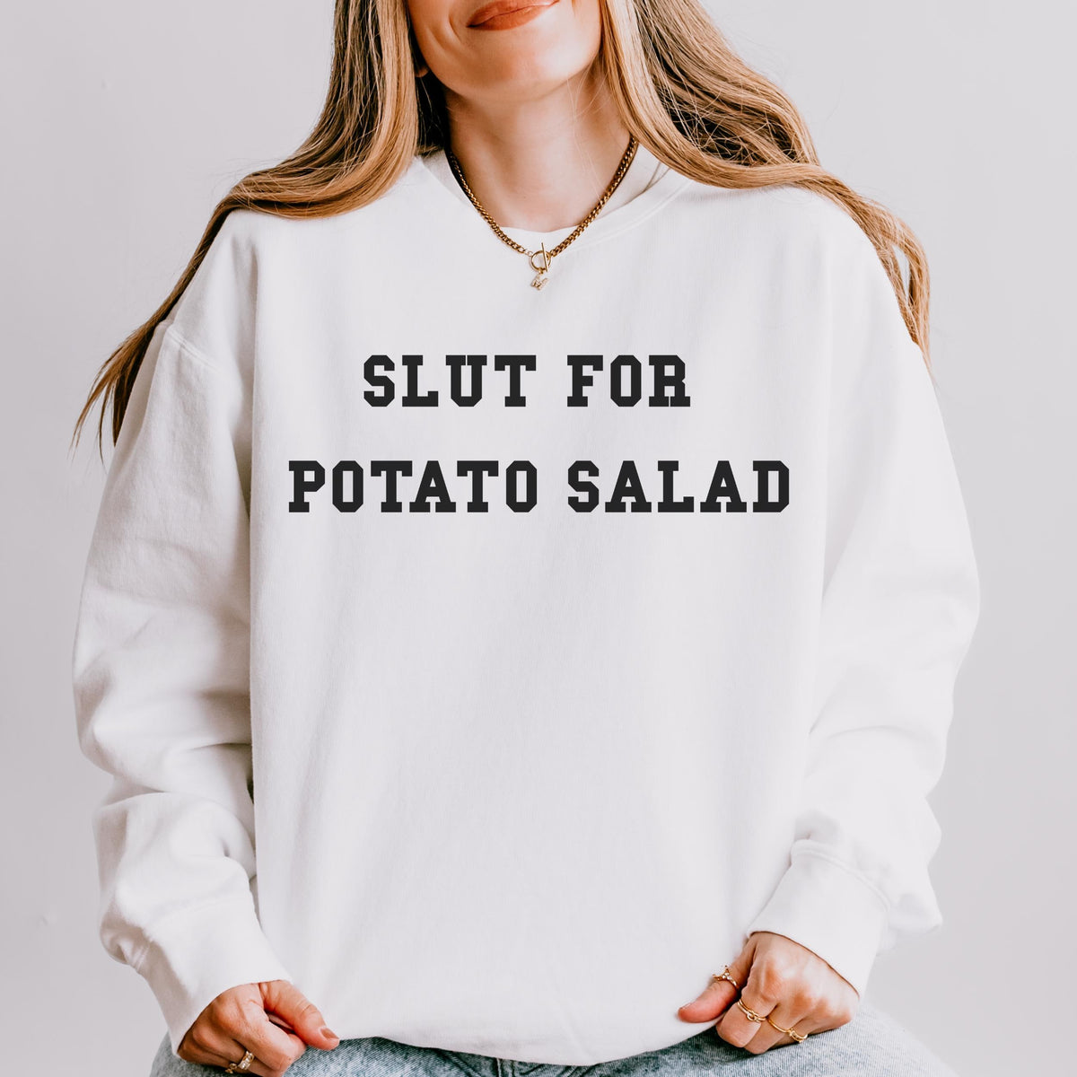 Obsessed with Potato Salad graphic sweatshirt featuring Funny Food Lover Crewneck
