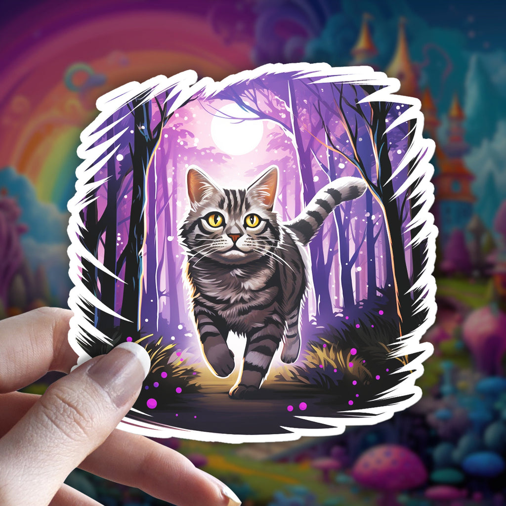 Holographic Cat Familiar Sticker: Witchy Gray Tabby Decal