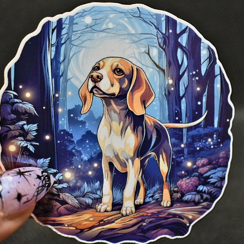 Beagle Familiar : Hunting Dog vinyl sticker featuring Holographic Option in White
