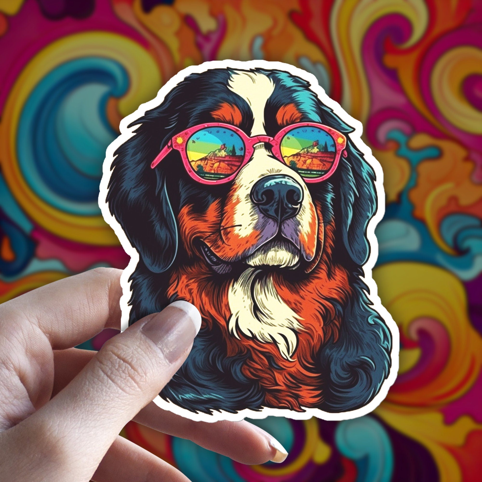 Trippy Bernese Mountain Dog Sticker - Water Resistant Vinyl
