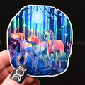 American Foxhound Holographic Sticker – Colorful Dog Art in Moonlit Forest