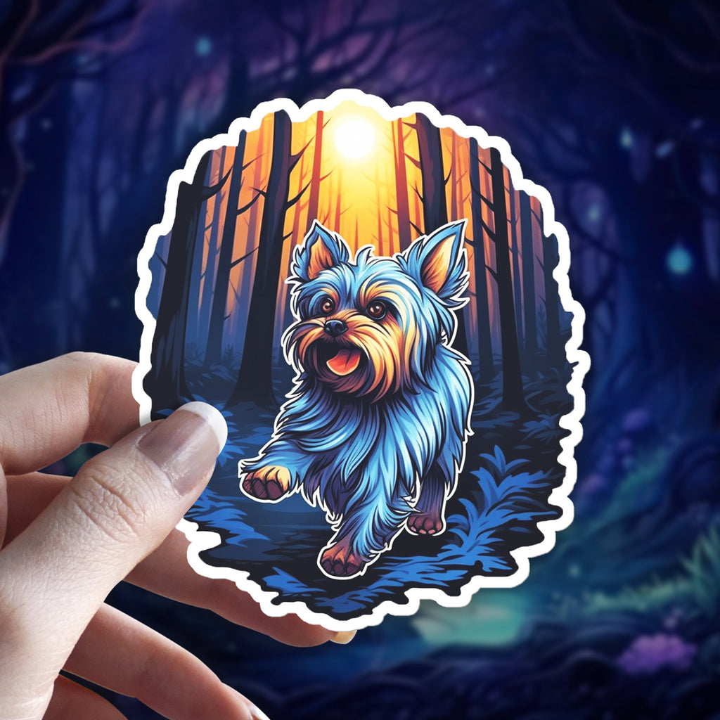 Witchy Yorkie Sticker: Holographic Yorkshire Terrier Familiar Decal
