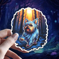 Witchy Yorkie Sticker: Holographic Yorkshire Terrier Familiar Decal