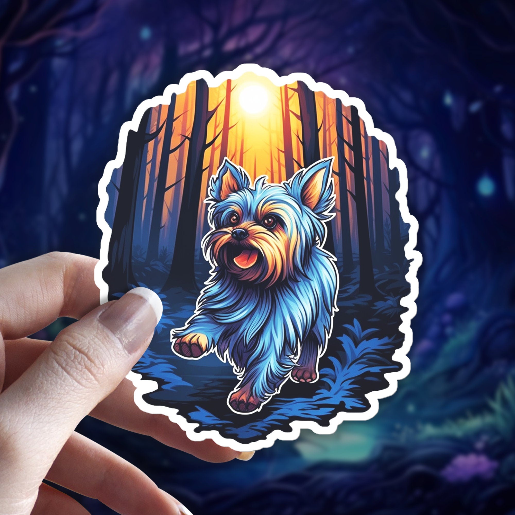 Witchy Yorkie Sticker: Holographic Yorkshire Terrier Familiar Decal