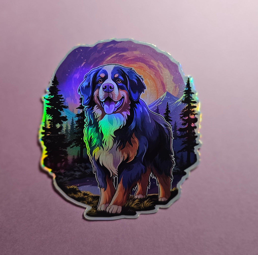Psychedelic Bernese Mountain Dog Sticker | Colorful Nature Vinyl Decal for Water Bottles & Laptops