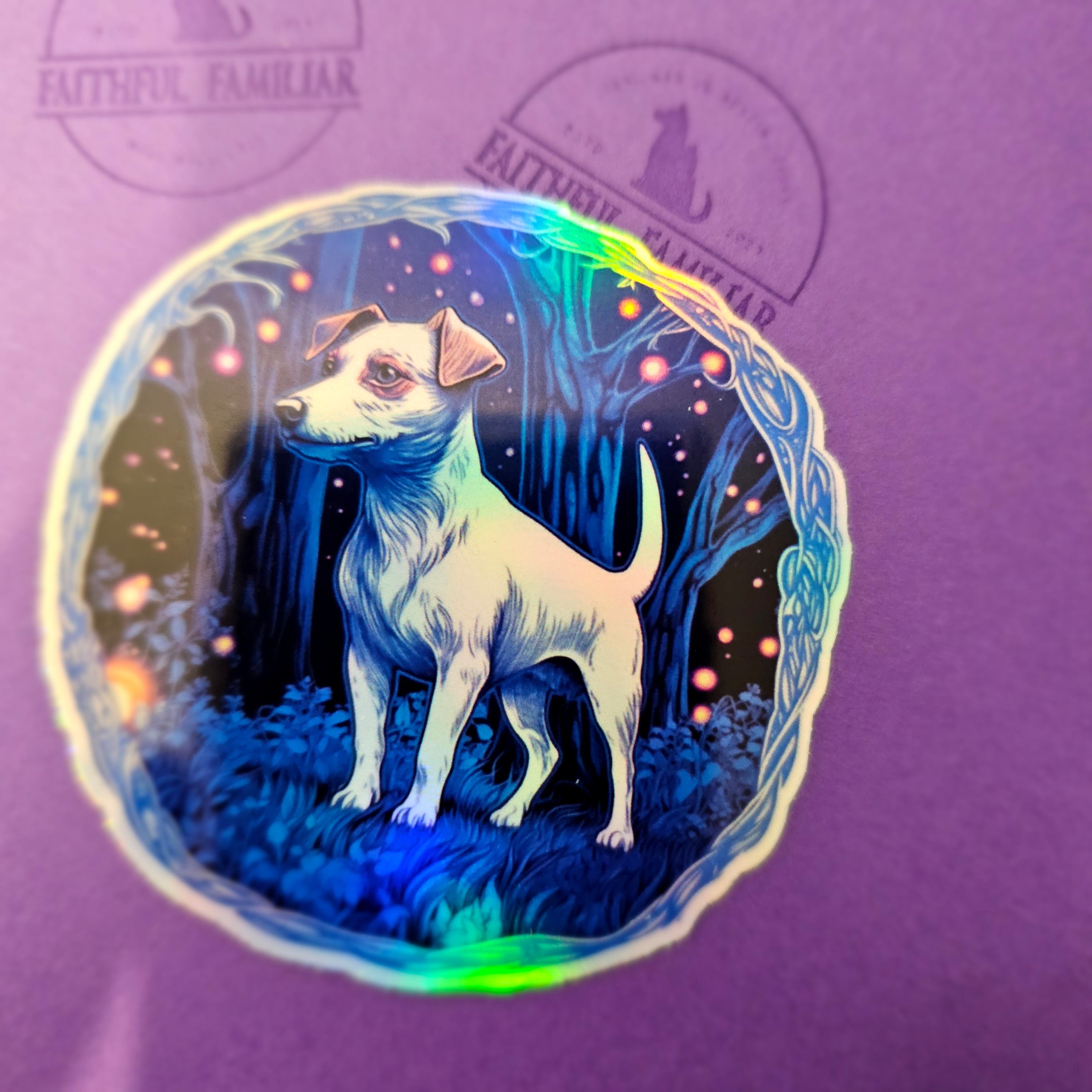 Jack Russel Terrier Familiar Sticker, Witch Familiar Holographic