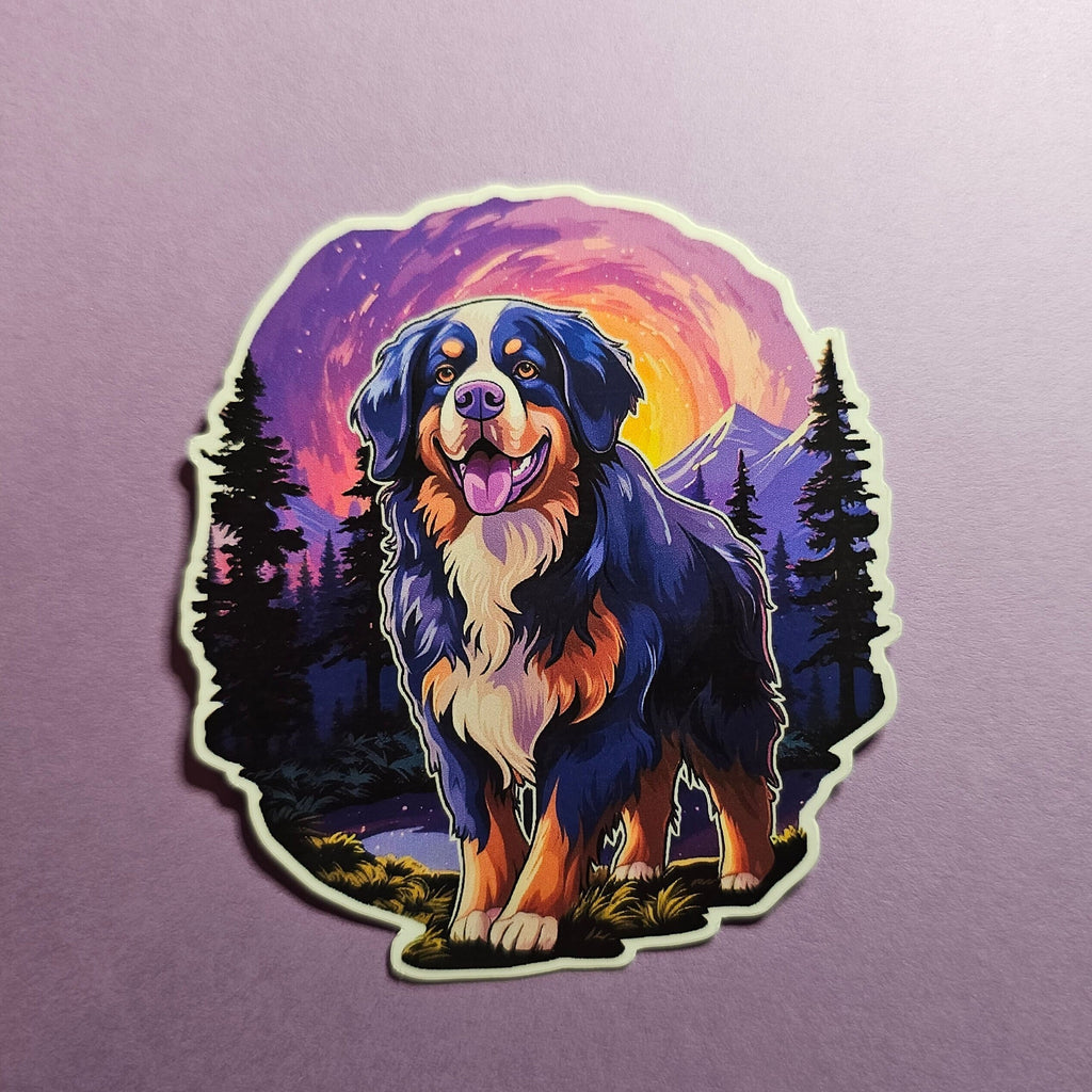 Psychedelic Bernese Mountain Dog Sticker | Colorful Nature Vinyl Decal for Water Bottles & Laptops