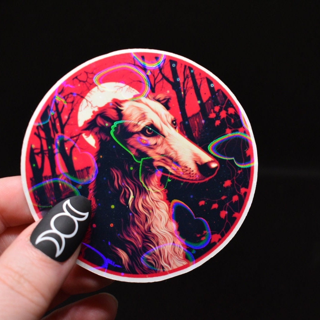 Borzoi - Familiar Witchy Gothic Holographic Dog Breed Sticker for Borzoi Lovers