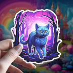 Russian Blue Cat Witchy Familiar vinyl sticker featuring Holographic Cat Lover Decal