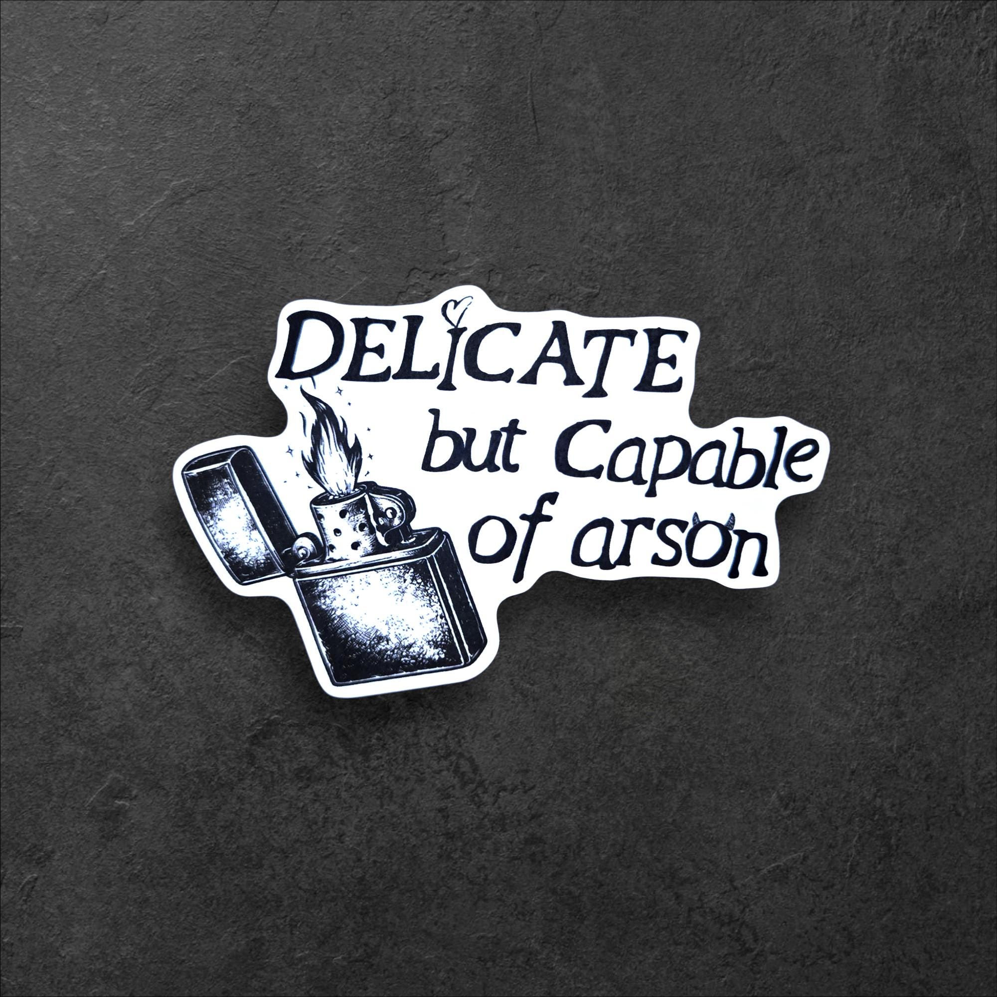 Dark Humor Vinyl Sticker | Delicate But Capable of Arson