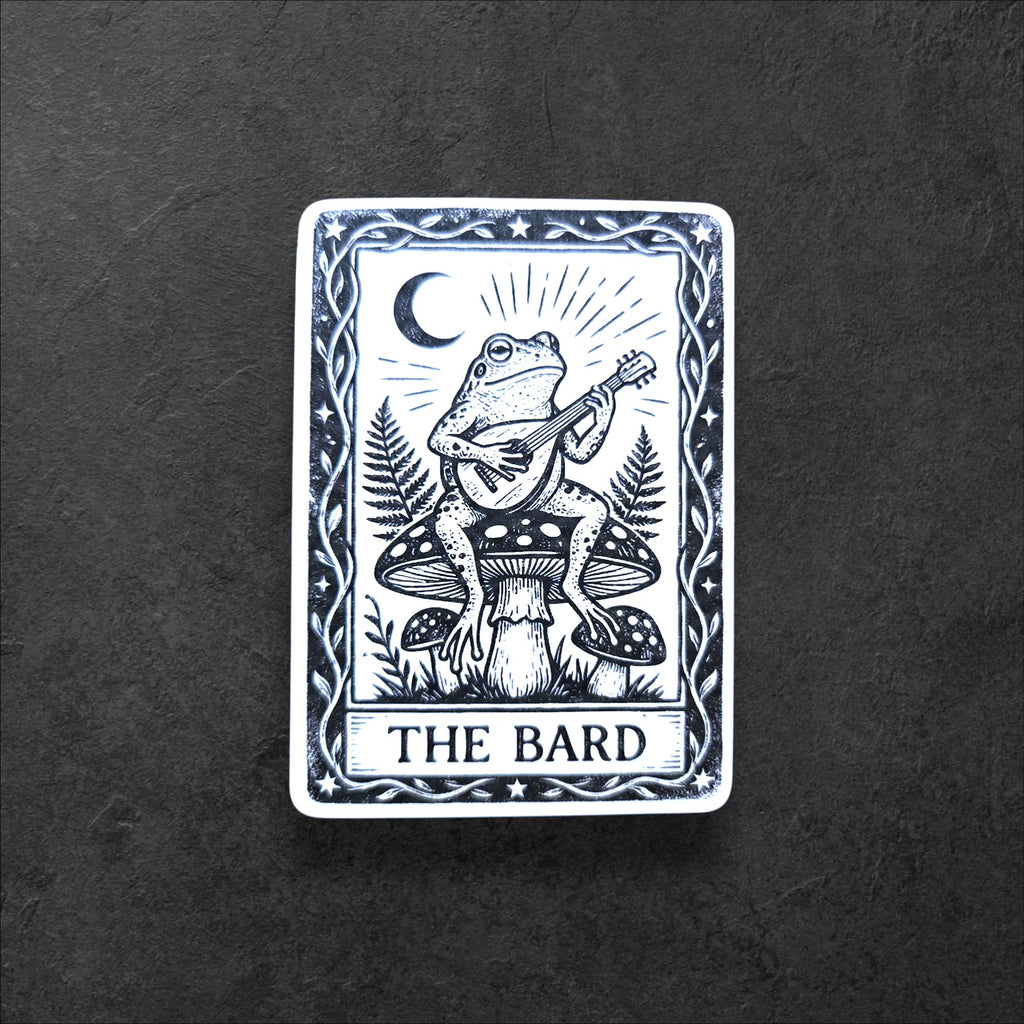 Bard Frog Vinyl Sticker, Fantasy Tarot Art