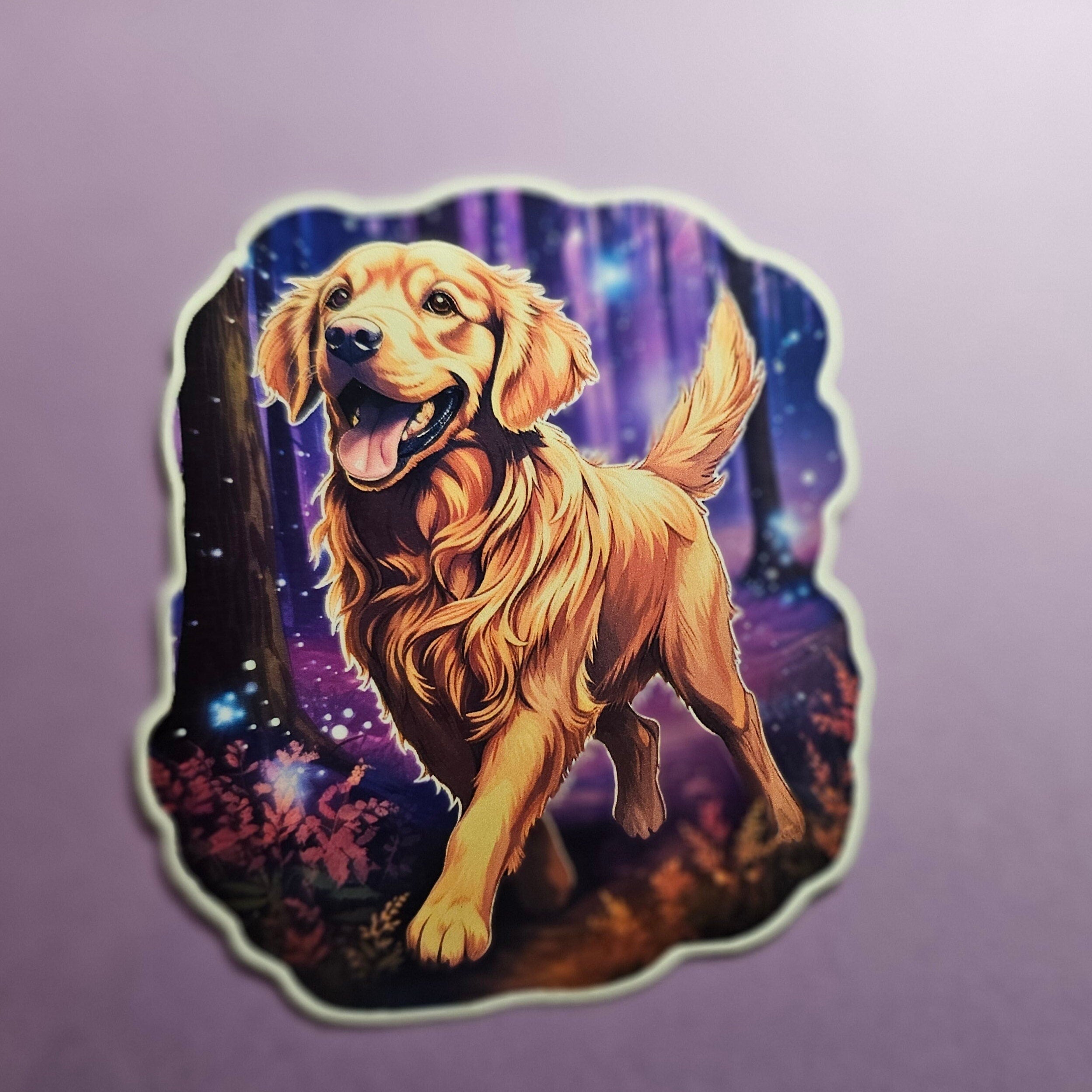 Magical Golden Retriever Sticker | Fantasy Dog Vinyl Decal for Water Bottles & Laptops
