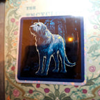 Witchy Irish Wolfhound & Scottish Deerhound vinyl sticker featuring Holographic Familiar Water-Resistant Decal