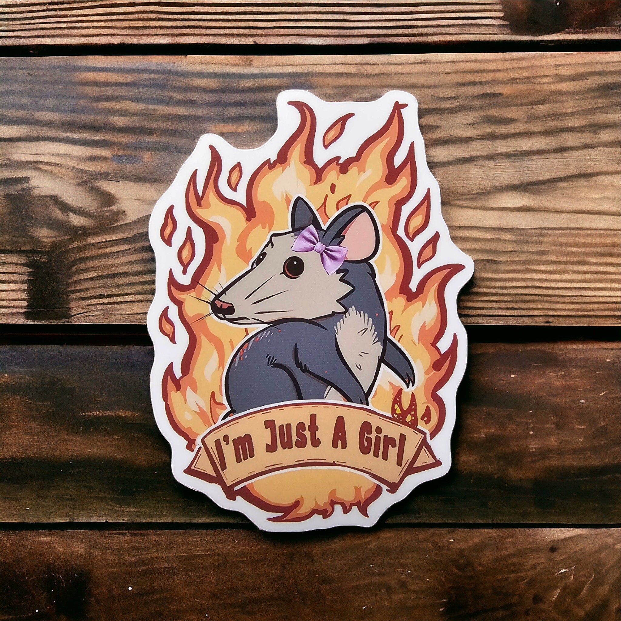 I'm Just A Girl Funny Possum Meme Sticker: Glossy Vinyl Decal
