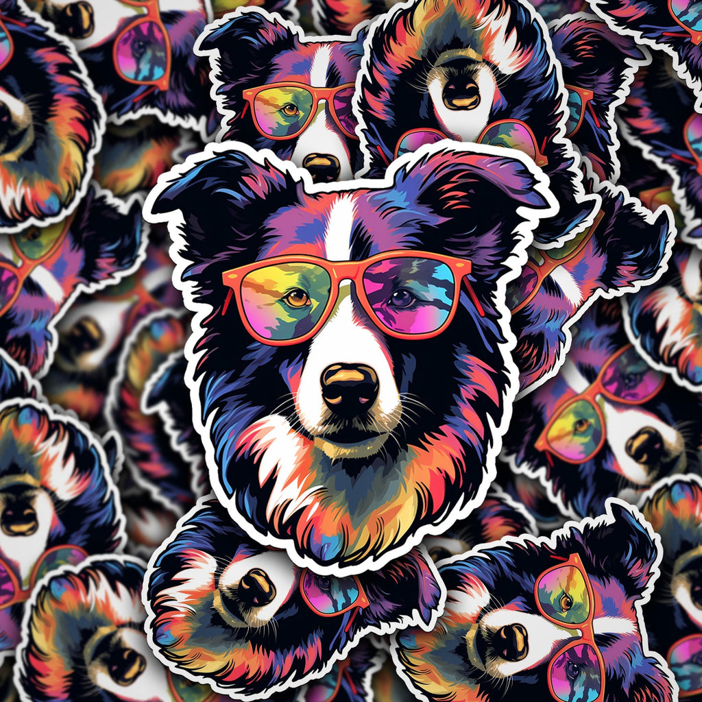 Trippy Border Collie Sticker: Boho Dog Mom Gift