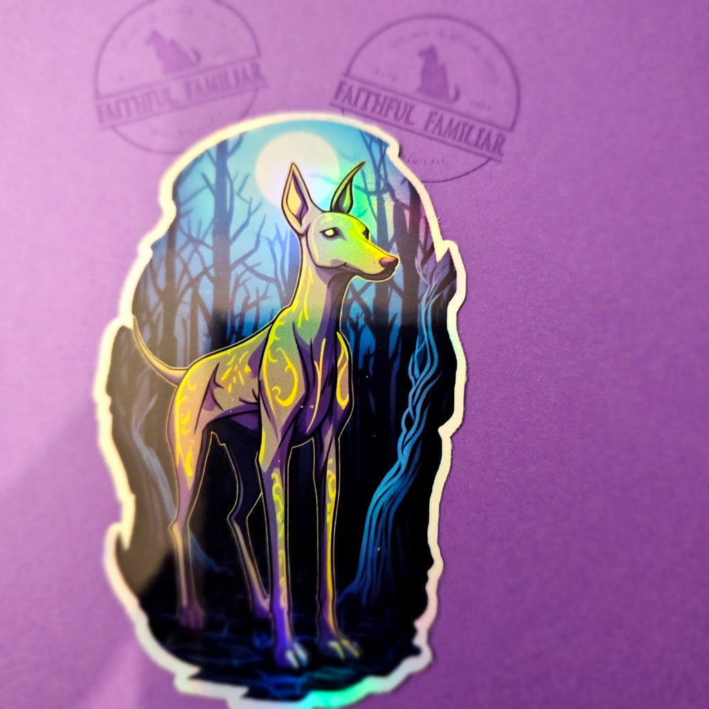 Witchy Pharaoh Hound Sticker: Dog Lover Gift, Holographic Decal