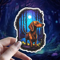 Dachshund Dog Vinyl Sticker | Wiener Dog Moonlit Forest Decal for Laptop, Water Bottle, Journal