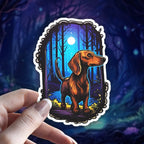 Dachshund Dog vinyl sticker featuring Wiener Dog Moonlit Forest Decal for Laptop in White