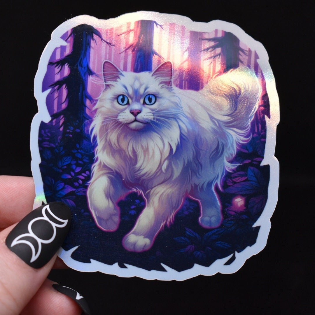 Holographic Ragdoll Cat Sticker: Witchy Familiar Decal
