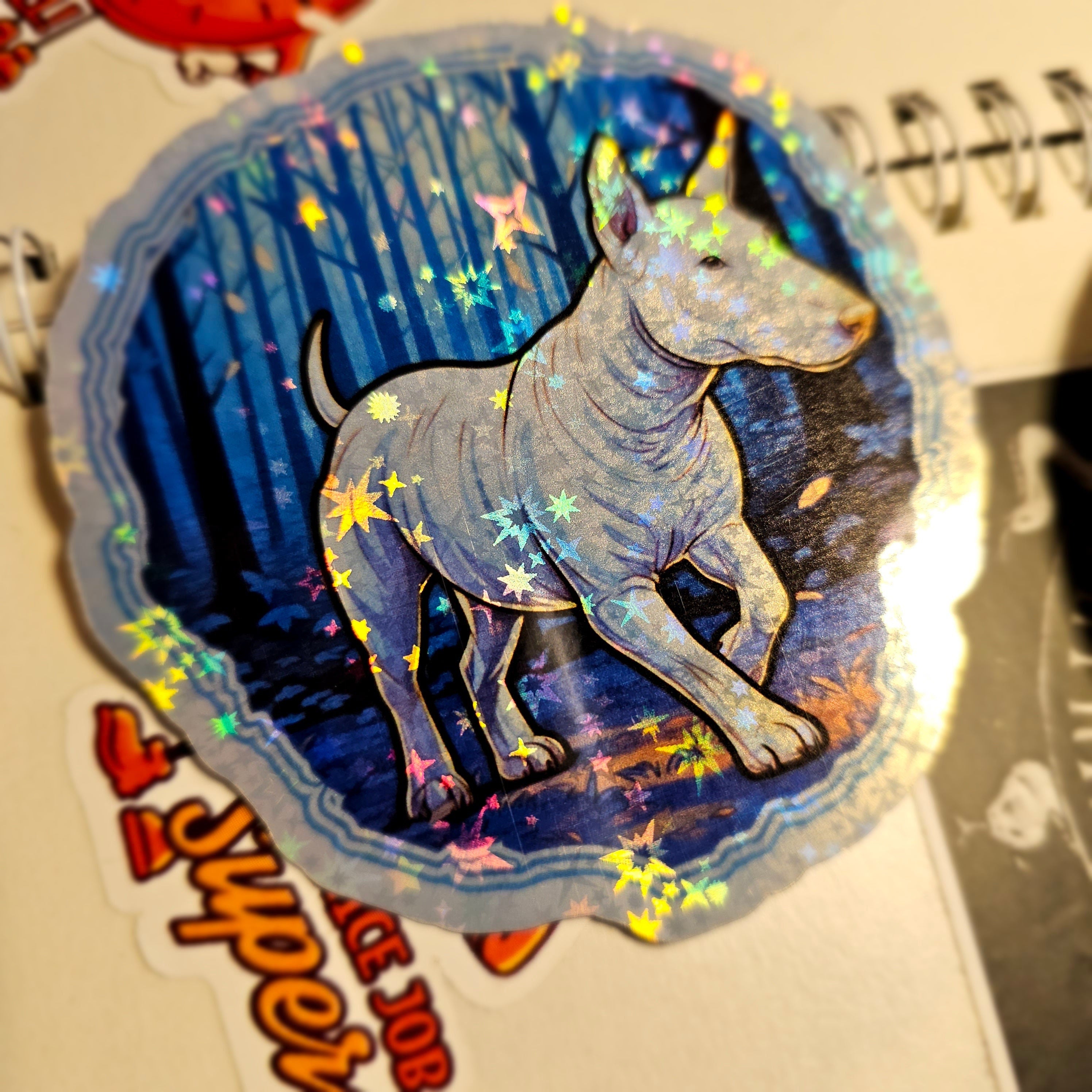 Bull Terrier Witch Familiar Sticker: Holographic Dog Lover Gift