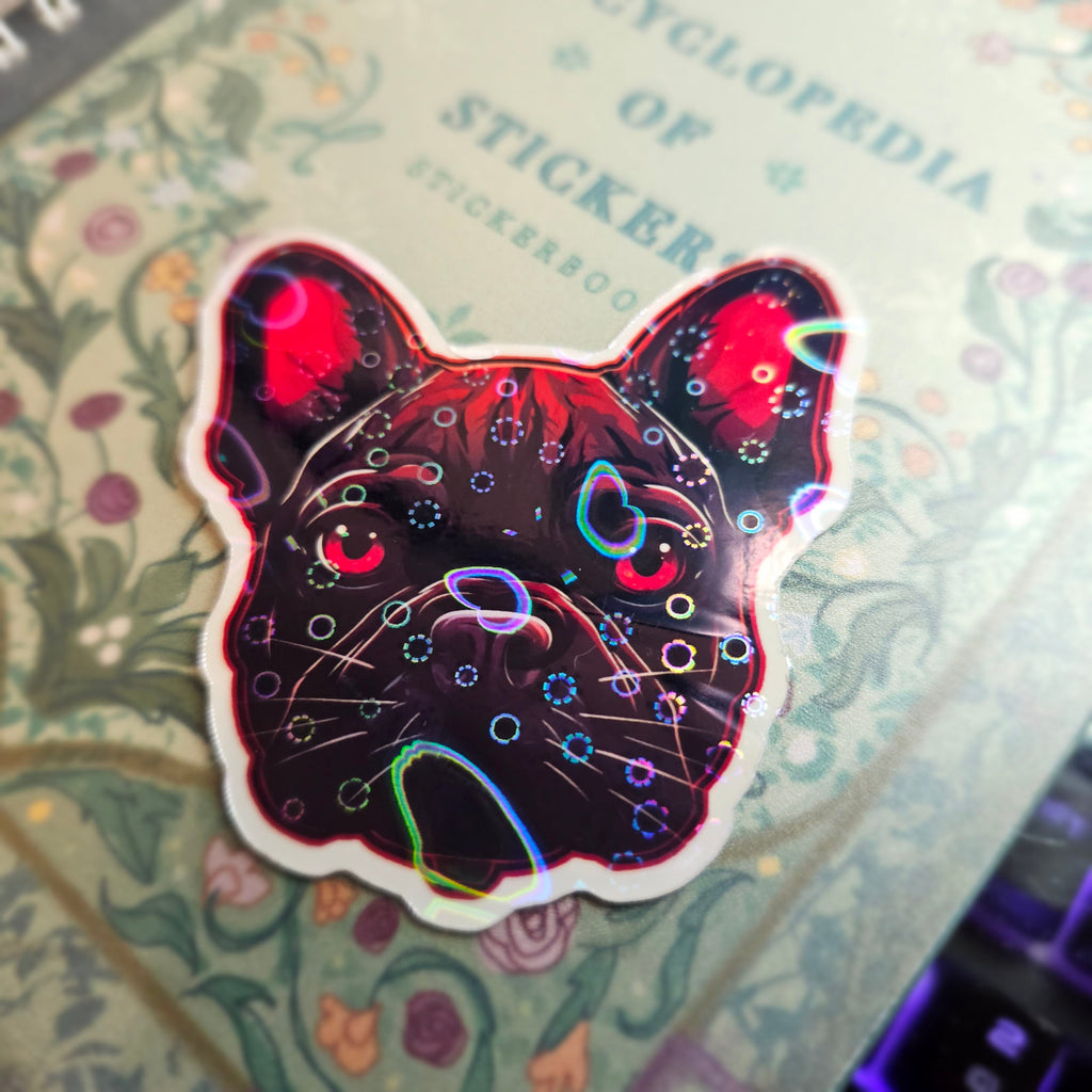 Holographic French Bulldog Sticker: Witchy Gothic Dog Breed Art