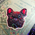 Holographic French Bulldog Witchy Familiar vinyl sticker featuring Gothic Dog Breed Decal