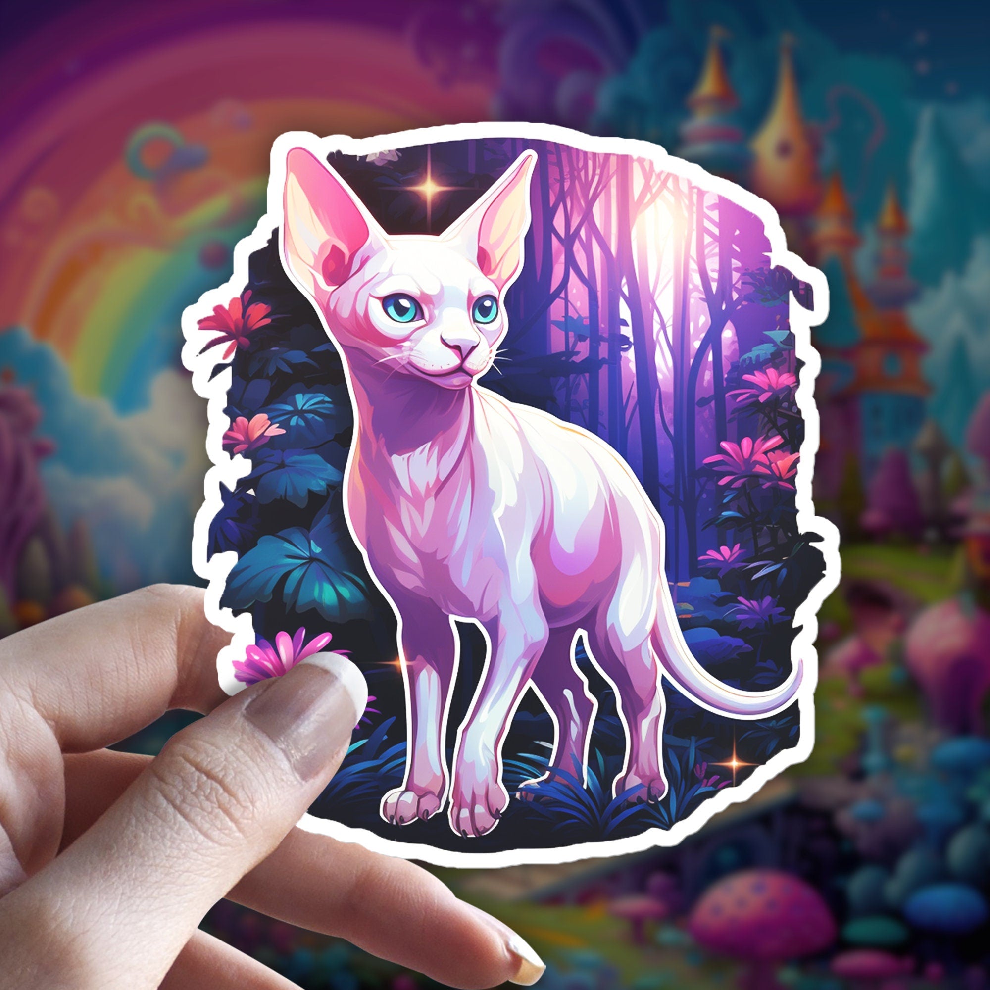Holographic Sphinx Cat Familiar Sticker: Witchy Vinyl Decal
